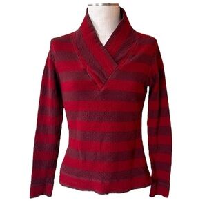 Prana Long Sleeve Sweater Large Red Striped Ivona Pullover Organic Cotton